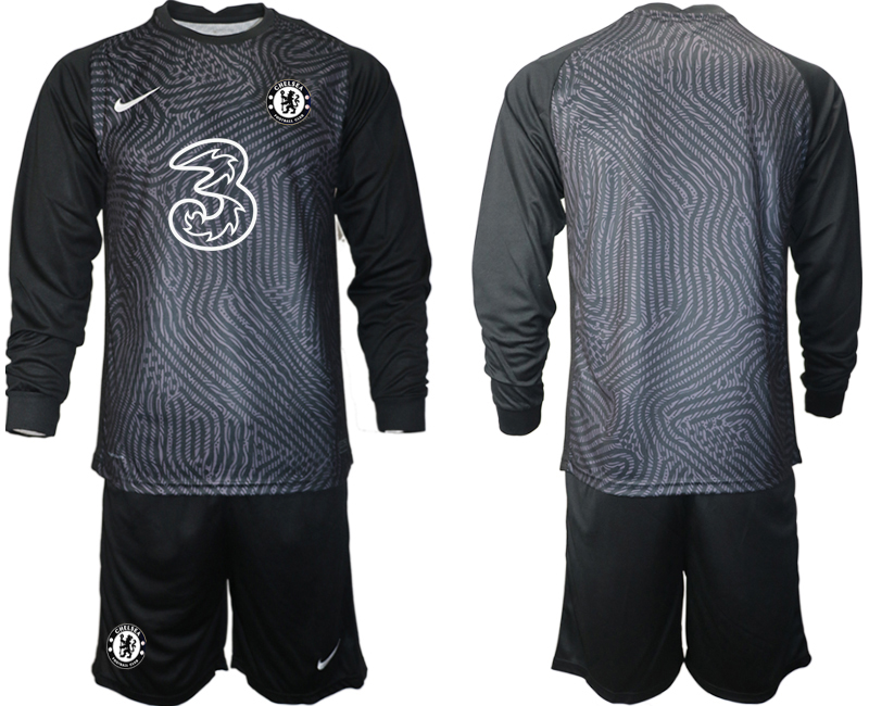 Men 2021 Chelsea black long sleeve goalkeeper soccer jerseys->chelsea jersey->Soccer Club Jersey